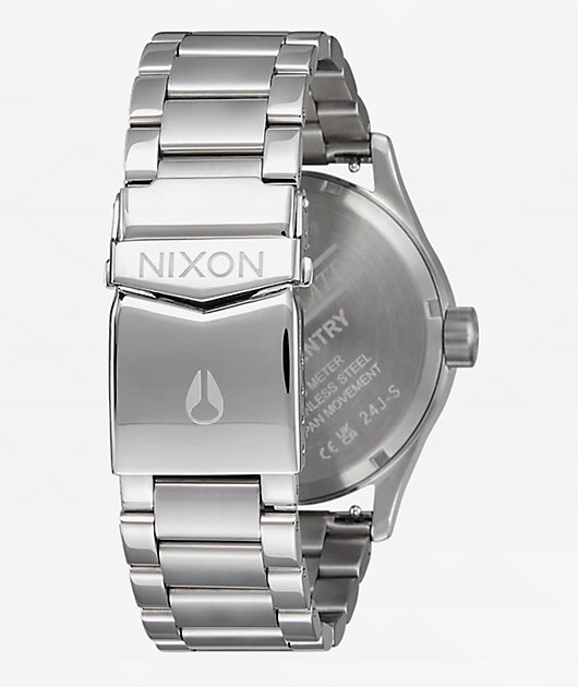Nixon Sentry Stainless Steel Silver & Coral Analog Watch