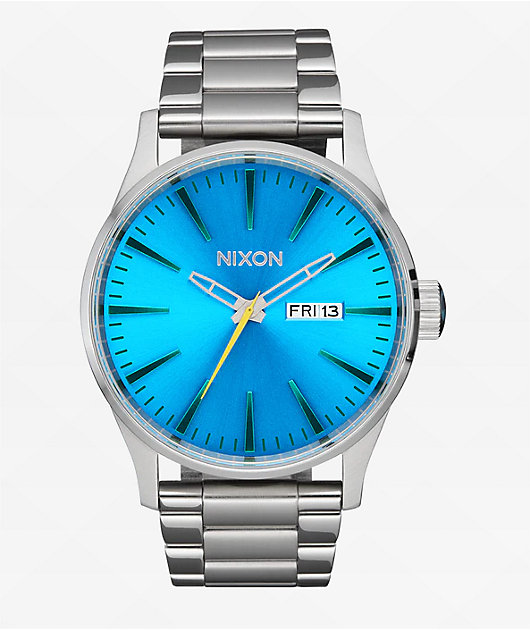Nixon Sentry Stainless Steel Silver & Byron Blue Ombre Analog