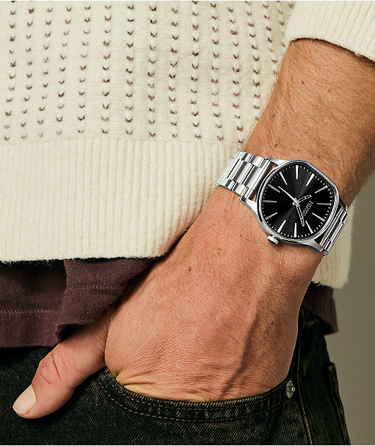 Nixon Sentry Wobble Silver & Black Sunray Analog Watch