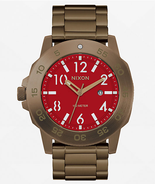 Nixon Smyth 44 Khaki & Red Analog Watch