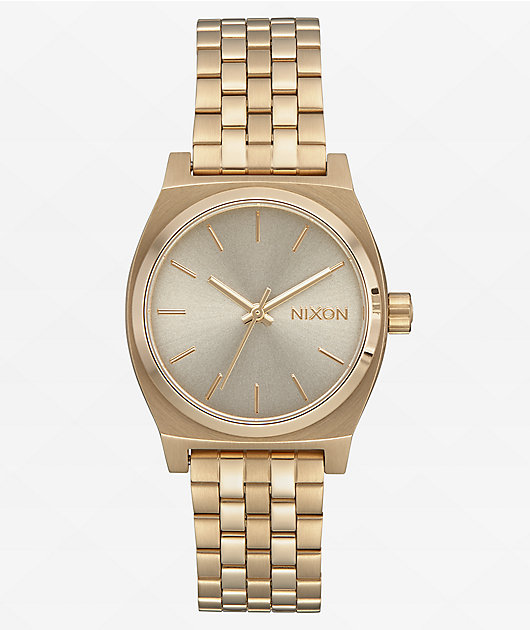 Nixon Time Teller Medium Light Gold Vintage White Analog Watch Zumiez
