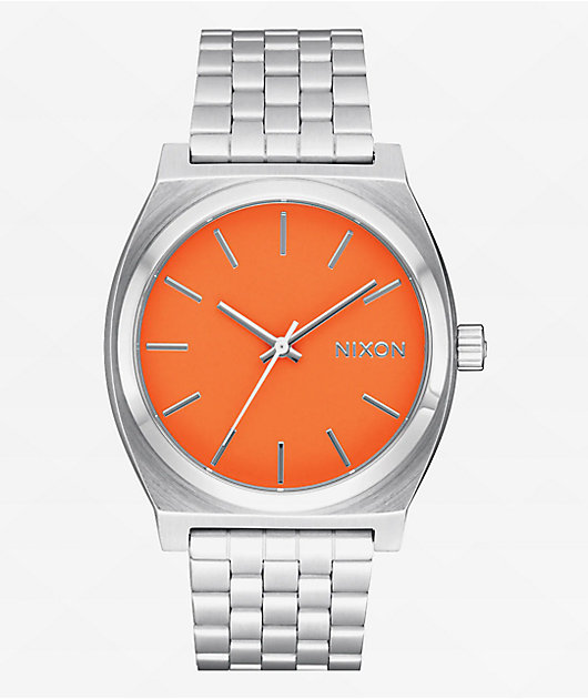 Nixon Time Teller Silver & Mandarin Analog Watch