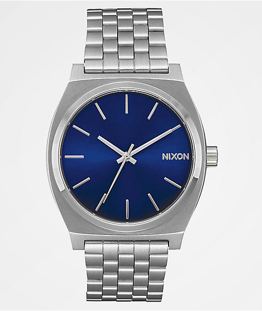 Nixon Time Teller Silver Blue Sunray Analog Watch Zumiez