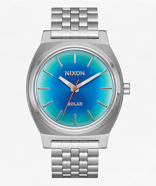Nixon Time Teller Solar Silver & Rainbow Analog Watch