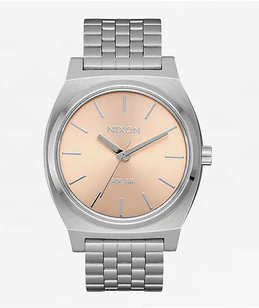 Nixon Time Teller Solar Silver & Salmon Analog Watch