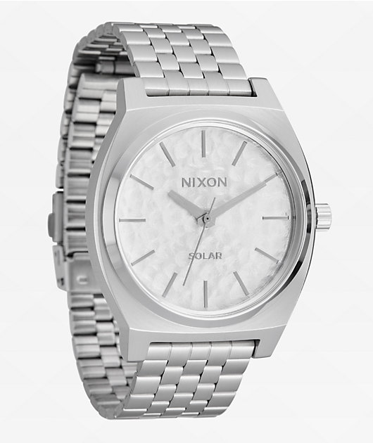Nixon Time Teller Solar Silver & Snow Analog Watch