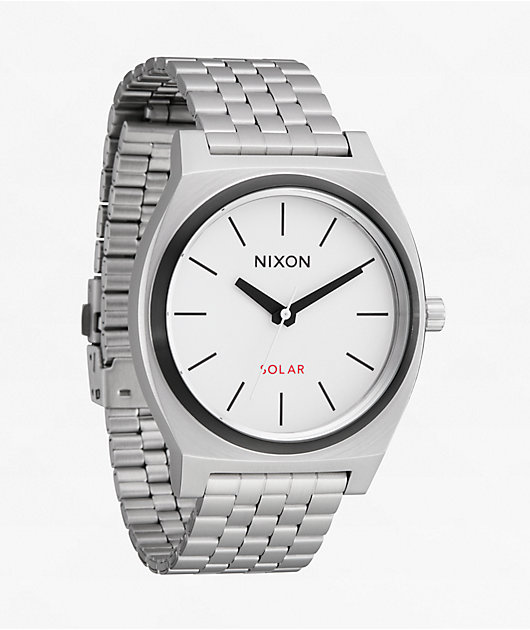 Nixon Time Teller Solar Silver & White Lume Analog Watch  display picture 3