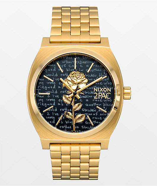 Nixon x 2PAC Rose Time Teller Gold %26 Black Analog Watch 373970 front US