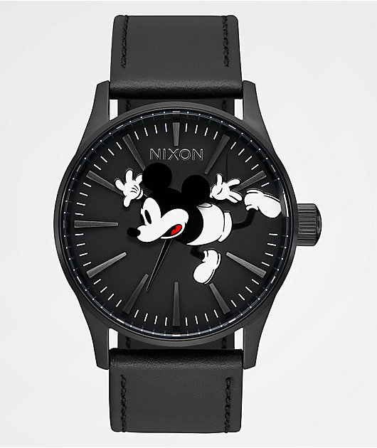 Nixon X Mickey Mouse Sentry Leather All Black Analog Watch Zumiez