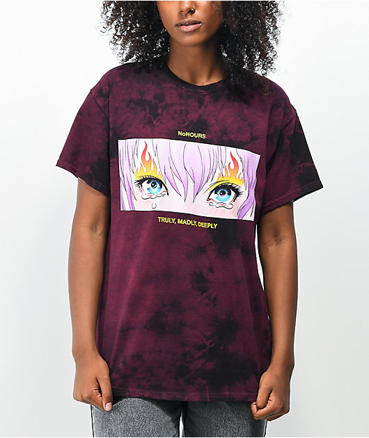 NoHours Truly camiseta deslavado granate 