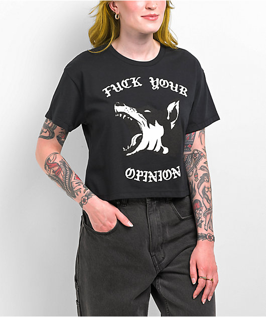 Nowhere Fast F Your Opinion Black Crop T-Shirt