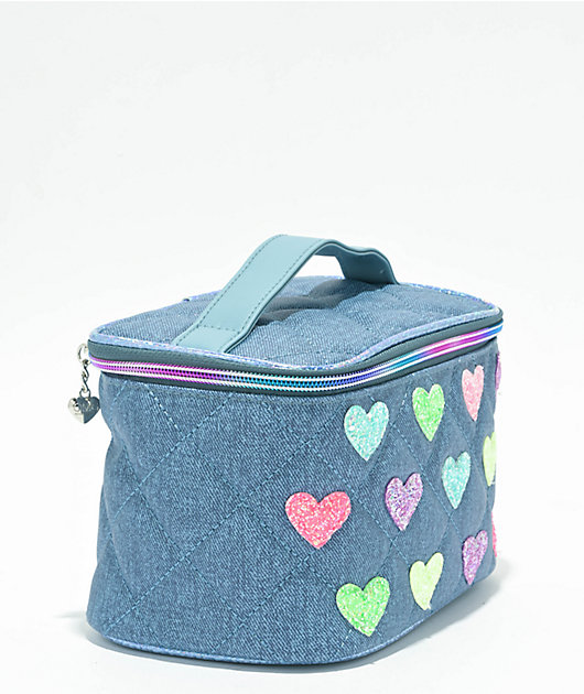 OMG Accessories Glitter Heart Patch Quilted Demin Glam Bag