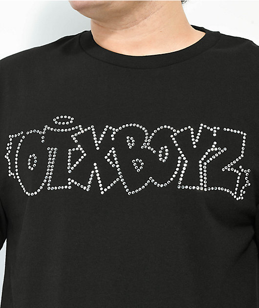 OTXBOYZ Camiseta negra con grafiti hecho de diamgamuzas falsos