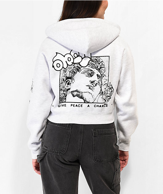 Obey Axel Give Peace Grey Crop Zip Hoodie