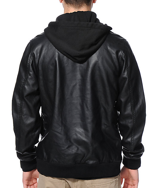 obey leather jacket with hood