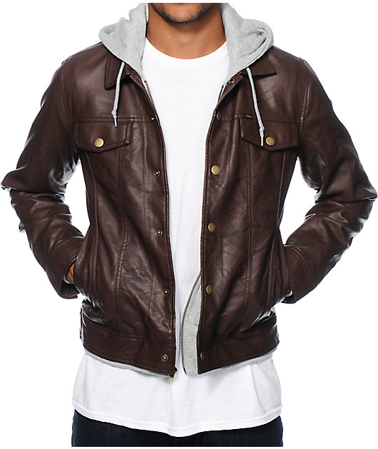 obey leather jacket with hood