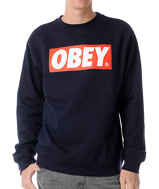 Obey Box Logo Navy Crew Neck Sweatshirt