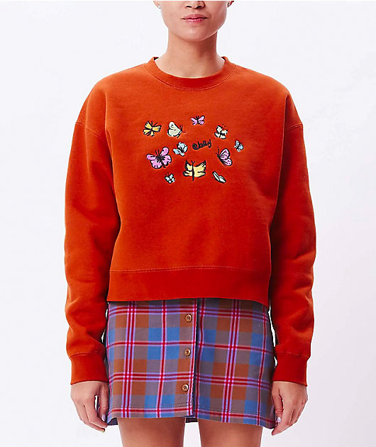 Obey Butterfly Orange Crewneck Sweatshirt