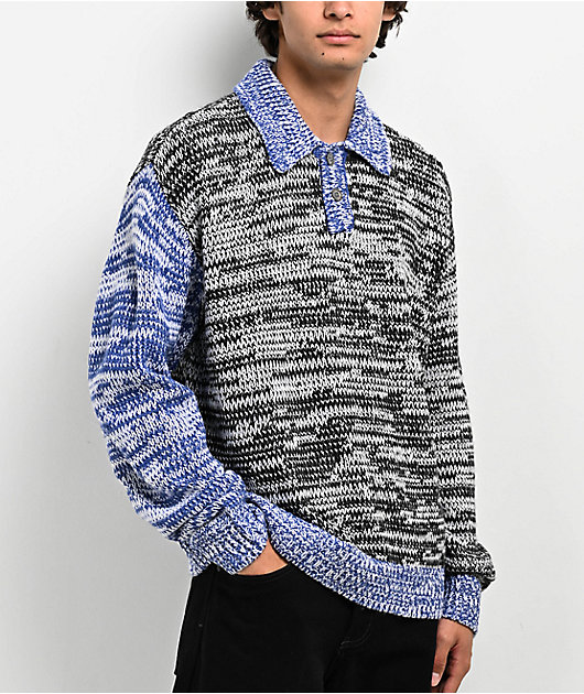 Obey Carter Black Blue Polo Knit Sweater