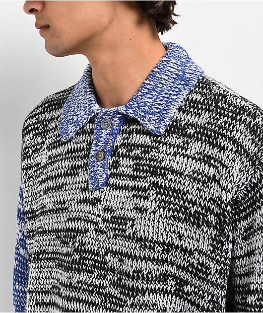 Obey Carter Black Blue Polo Knit Sweater