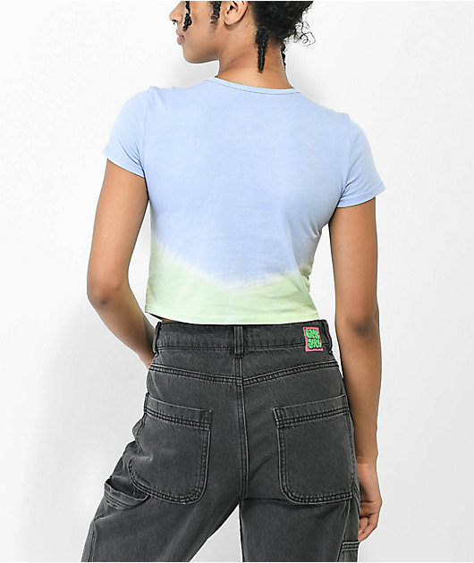 Obey Chainy Light Blue & Green Tie Dye Crop T-Shirt