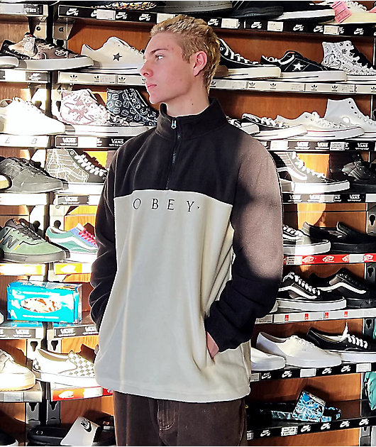 Obey Channel White & Black Mock Neck Fleece Sweatshirt | Zumiez