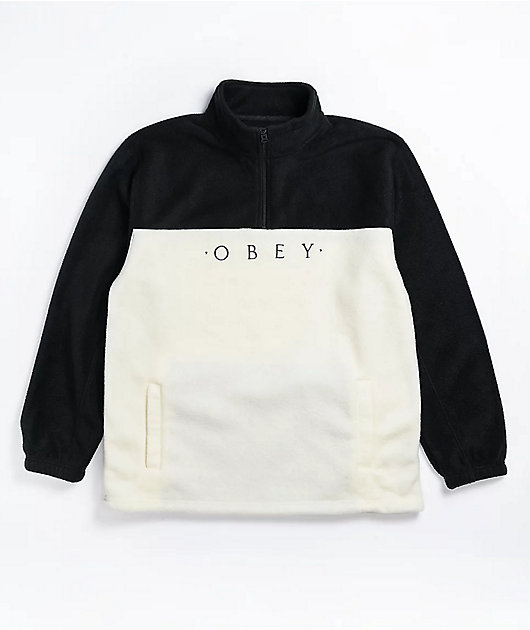 ジャッキー Obey Channel White & Black Mock Neck Fleece Sweatshirt | Zumiez