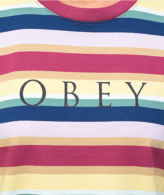 Obey Charlie Box Fuchsia & Multi Stripe T-Shirt