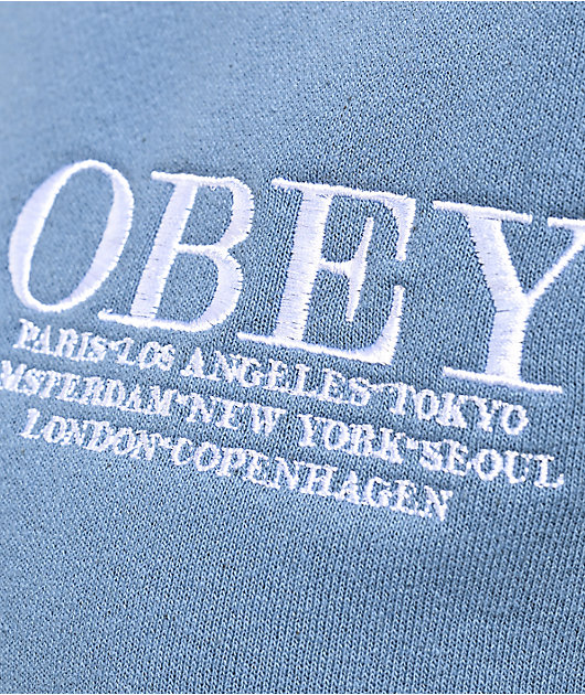 Obey Cities Coronet Blue Crop Crewneck Sweatshirt