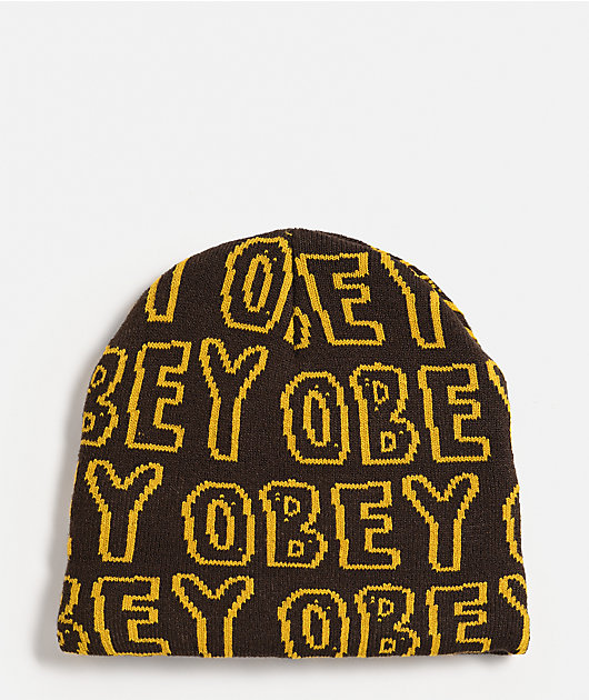 Obey Common Dark Brown Skully Beanie | Zumiez