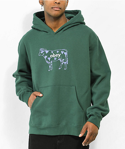 Obey Cow Extra Heavy Green Hoodie Zumiez