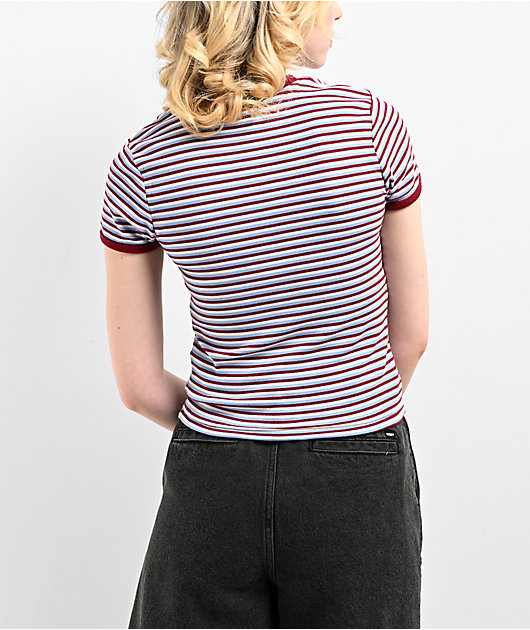 Obey Cypress Stripe Tibetan Red Multi Crop T-Shirt