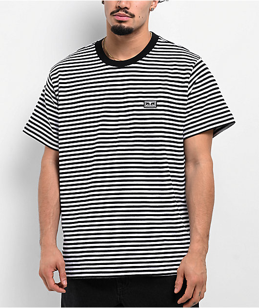 Obey Established Works Eyes Black & White Stripe T-Shirt | Zumiez