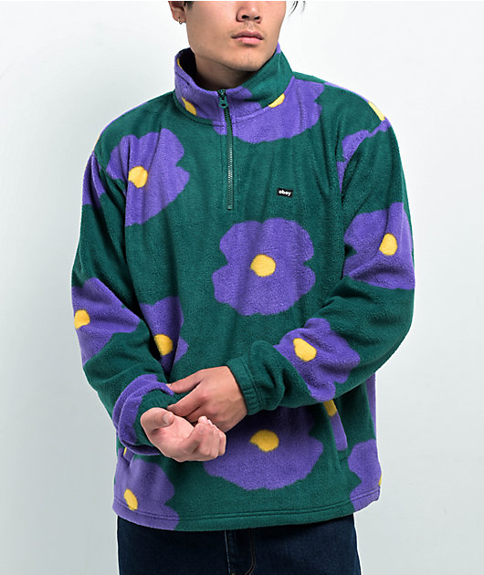 Obey Evens Green Purple Mock Neck Fleece Sweatshirt Zumiez