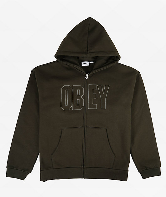 Obey Extra Heavyweight Dark Green Zip Hoodie | Zumiez