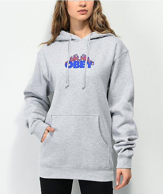 Obey Flames Grey Hoodie Zumiez