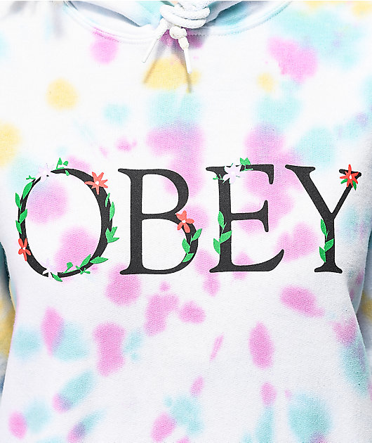 Obey Flower Serif Rainbow Tie Dye Hoodie
