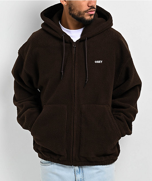 Obey Gaze II Brown Sherpa Zip Hoodie