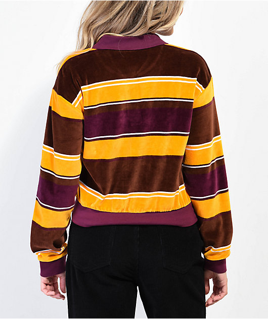 Obey Georgia camisa polo corta de manga larga en marrón, morado y amarillo
