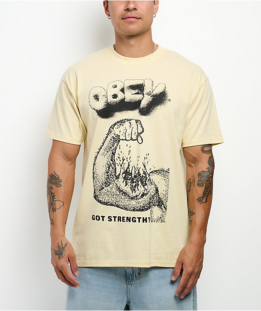 Obey Got Strength Pale Yellow T-Shirt | Zumiez