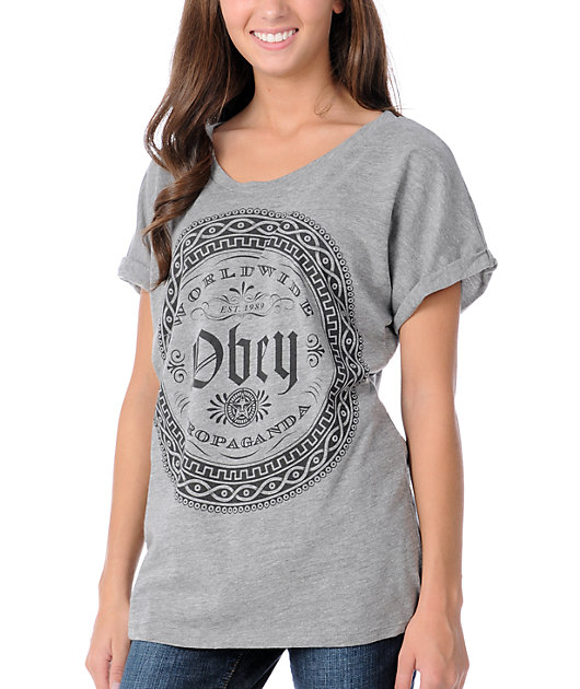 Obey Grey Watch Face Rolled Sleeve Dolman T-Shirt