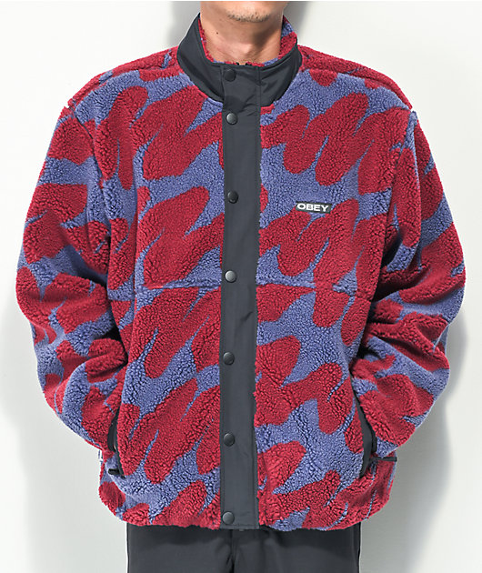 Obey Hense Purple & Red Sherpa Jacket | Zumiez