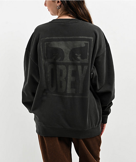 Obey Icon Eyes Pirate Black Pigment Dye Crewneck Sweatshirt