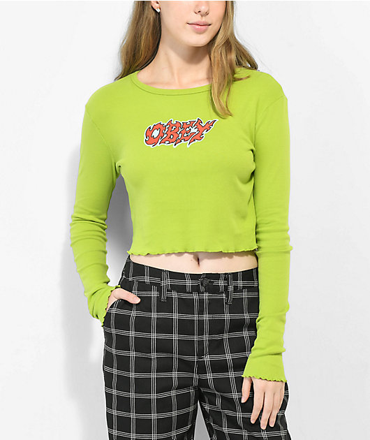 Obey Jess camiseta corta de manga larga con logo de llama verde