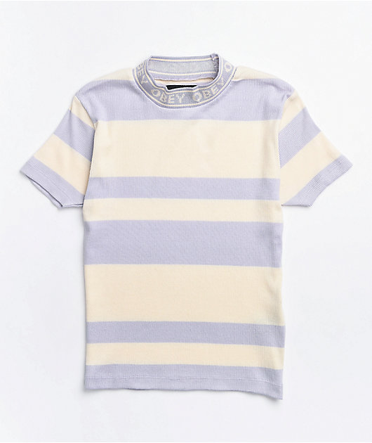 Obey Lavender Stripe Mock Neck Top