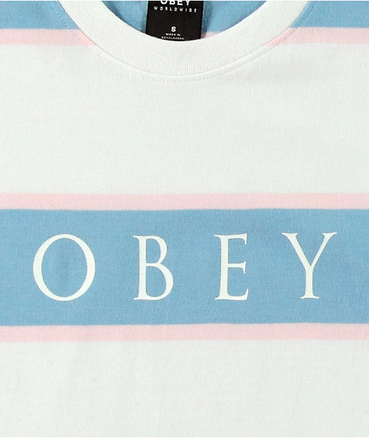 Obey Liz Box Blue & White Stripe T-Shirt
