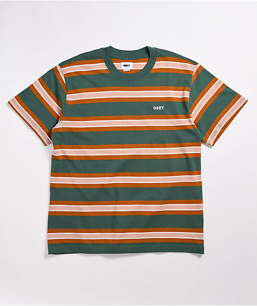Obey Logan Green Stripe Knit T-Shirt