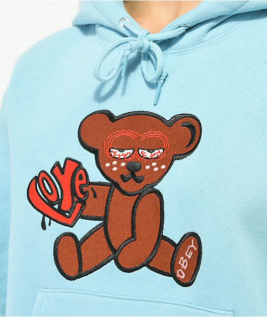 Obey Mellow Teddy Embroidered Blue Hoodie