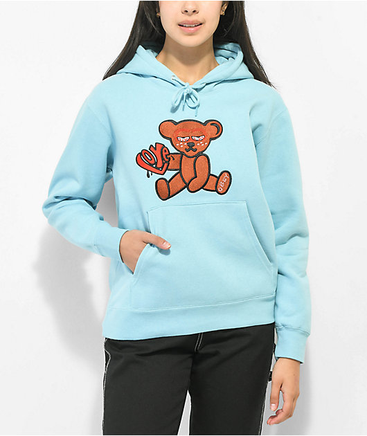 Obey Mellow Teddy Embroidered Blue Hoodie Zumiez