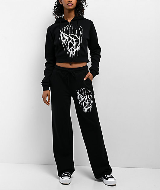 Obey Metal Black Crop Zip Hoodie